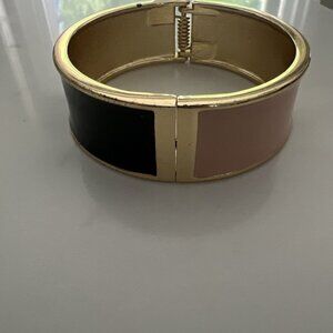 Hinged Bangle Bracelet Gold Tone Black / Pink Size 7